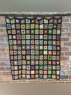 Vintage Granny Square Afghan 56” x 66” MCM Roseanne Grandma Core